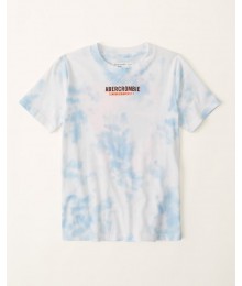 Abercrombie Light Blue Dye Effect Tropical Back Graphic Tee